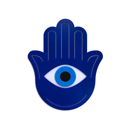 Hamsa Hand - Wall Art 3D Finition brillante noire et bleue sur support blanc