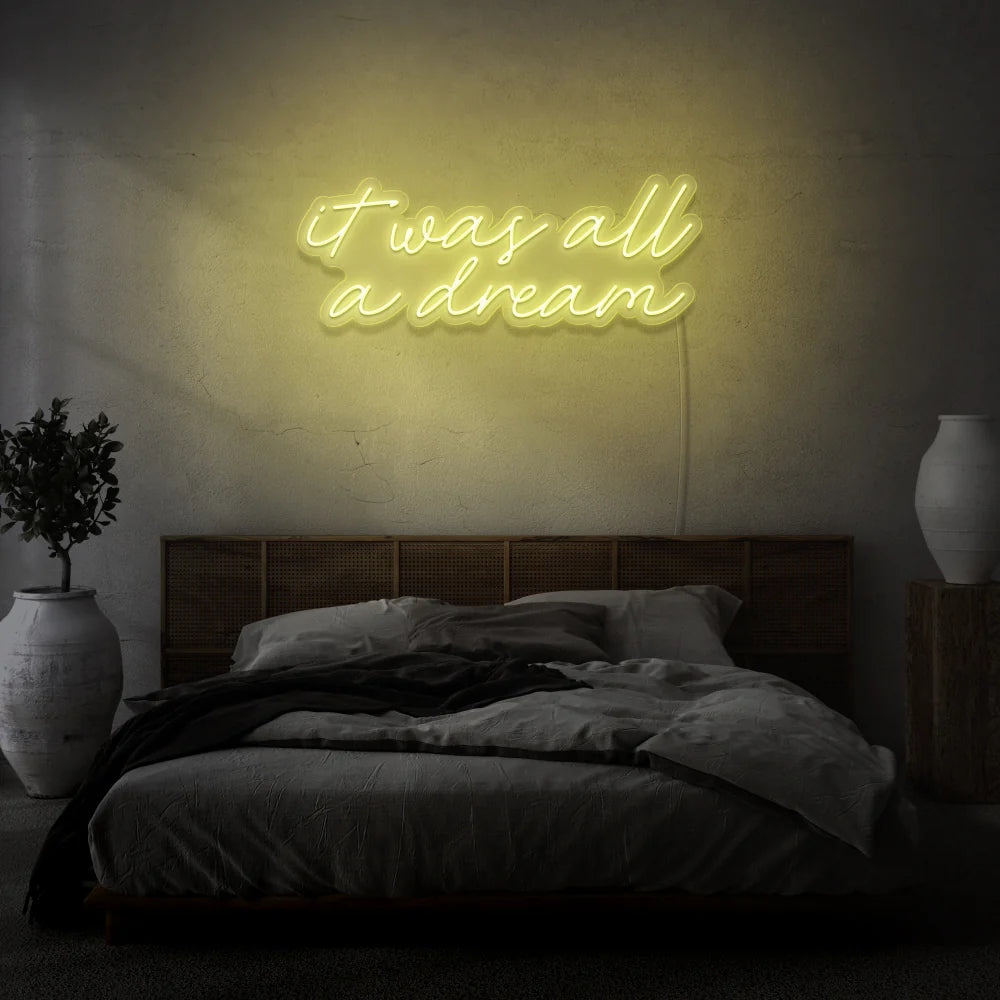 Apporter une touche personnalisée à votre espace "It Was All A Dream" de OPLA DESIGN, un éclairage captivant pour sublimer votre espace au Maroc. Que vous recherchiez une décoration néon LED pour votre intérieur, une enseigne lumineuse pour votre boutique ou un éclairage d'accentuation pour votre magasin, nous vous proposons des solutions d'éclairage architectural, commercial et résidentiel de qualité.