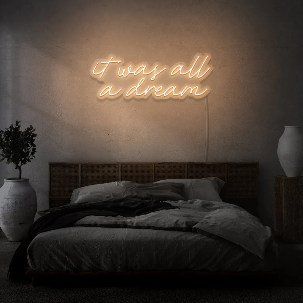 Apporter une touche personnalisée à votre espace "It Was All A Dream" de OPLA DESIGN, un éclairage captivant pour sublimer votre espace au Maroc. Que vous recherchiez une décoration néon LED pour votre intérieur, une enseigne lumineuse pour votre boutique ou un éclairage d'accentuation pour votre magasin, nous vous proposons des solutions d'éclairage architectural, commercial et résidentiel de qualité.