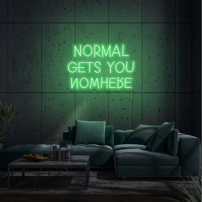 Découvrez notre enseigne néon LED personnalisée "Normal Gets You Nowhere" au Maroc. Ajoutez une touche unique à votre décoration avec notre éclairage architectural néon LED. Parfait pour les espaces commerciaux, les magasins, les jardins et les vitrines. Profitez de la sécurité et de l'efficacité de notre éclairage LED pour créer une ambiance chaleureuse et accueillante. Fabriquée sur mesure, notre enseigne lumineuse néon LED est idéale pour les bars, boutiques, restaurants, mariages et bien plus encore.