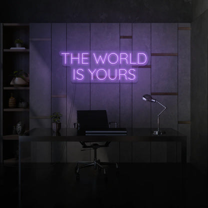 Découvrez "The World Is Yours Enseigne au néon LED" de OPLA DESIGN, Cette enseigne néon LED personnalisée offre une ambiance unique avec son éclairage lumineux intérieur/extérieur. Ajoutez une touche d'élégance à votre entreprise grâce à cette enseigne lumineuse sur mesure, abordable et de qualité professionnelle. Attirez l'attention de vos clients avec style et créez une expérience mémorable. OPLA DESIGN, spécialiste des enseignes LED au Maroc.