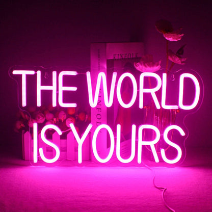 Découvrez "The World Is Yours Enseigne au néon LED" de OPLA DESIGN, Cette enseigne néon LED personnalisée offre une ambiance unique avec son éclairage lumineux intérieur/extérieur. Ajoutez une touche d'élégance à votre entreprise grâce à cette enseigne lumineuse sur mesure, abordable et de qualité professionnelle. Attirez l'attention de vos clients avec style et créez une expérience mémorable. OPLA DESIGN, spécialiste des enseignes LED au Maroc.