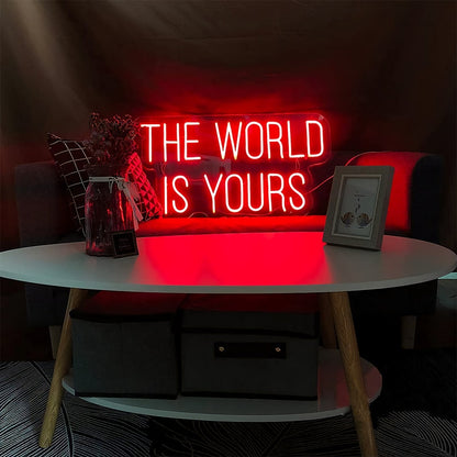 Découvrez "The World Is Yours Enseigne au néon LED" de OPLA DESIGN, Cette enseigne néon LED personnalisée offre une ambiance unique avec son éclairage lumineux intérieur/extérieur. Ajoutez une touche d'élégance à votre entreprise grâce à cette enseigne lumineuse sur mesure, abordable et de qualité professionnelle. Attirez l'attention de vos clients avec style et créez une expérience mémorable. OPLA DESIGN, spécialiste des enseignes LED au Maroc.