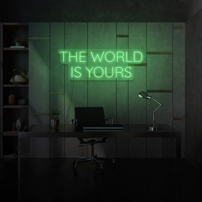 Découvrez "The World Is Yours Enseigne au néon LED" de OPLA DESIGN, Cette enseigne néon LED personnalisée offre une ambiance unique avec son éclairage lumineux intérieur/extérieur. Ajoutez une touche d'élégance à votre entreprise grâce à cette enseigne lumineuse sur mesure, abordable et de qualité professionnelle. Attirez l'attention de vos clients avec style et créez une expérience mémorable. OPLA DESIGN, spécialiste des enseignes LED au Maroc.