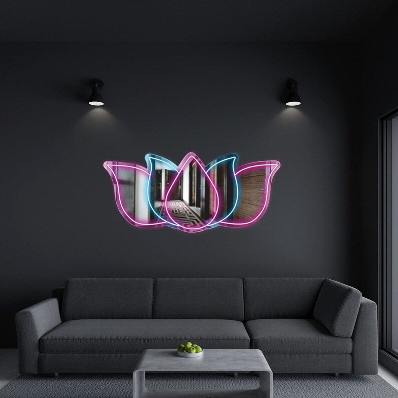 Miroir Fleur de Lotus - LED Neon Mirror - Neon Led au Maroc