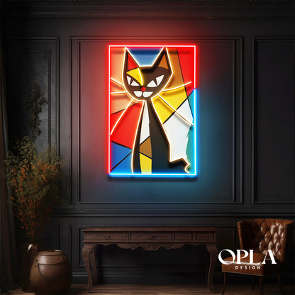 Colorful Cat Painting In Abstract Art LED Neon