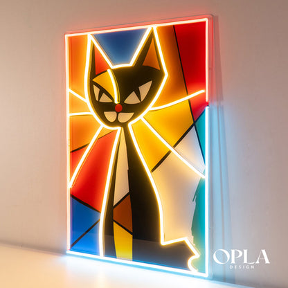 Colorful Cat Painting In Abstract Art LED Neon