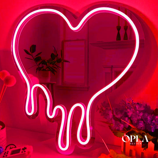 "Dripping heart" Neon Miroir maroc - Neon Led au Maroc