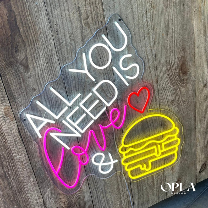 "All You Need Is Love &amp; Burger" Neon Morocco - Neon Led in Morocco