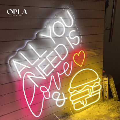 "All You Need Is Love &amp; Burger" Neon Morocco - Neon Led in Morocco